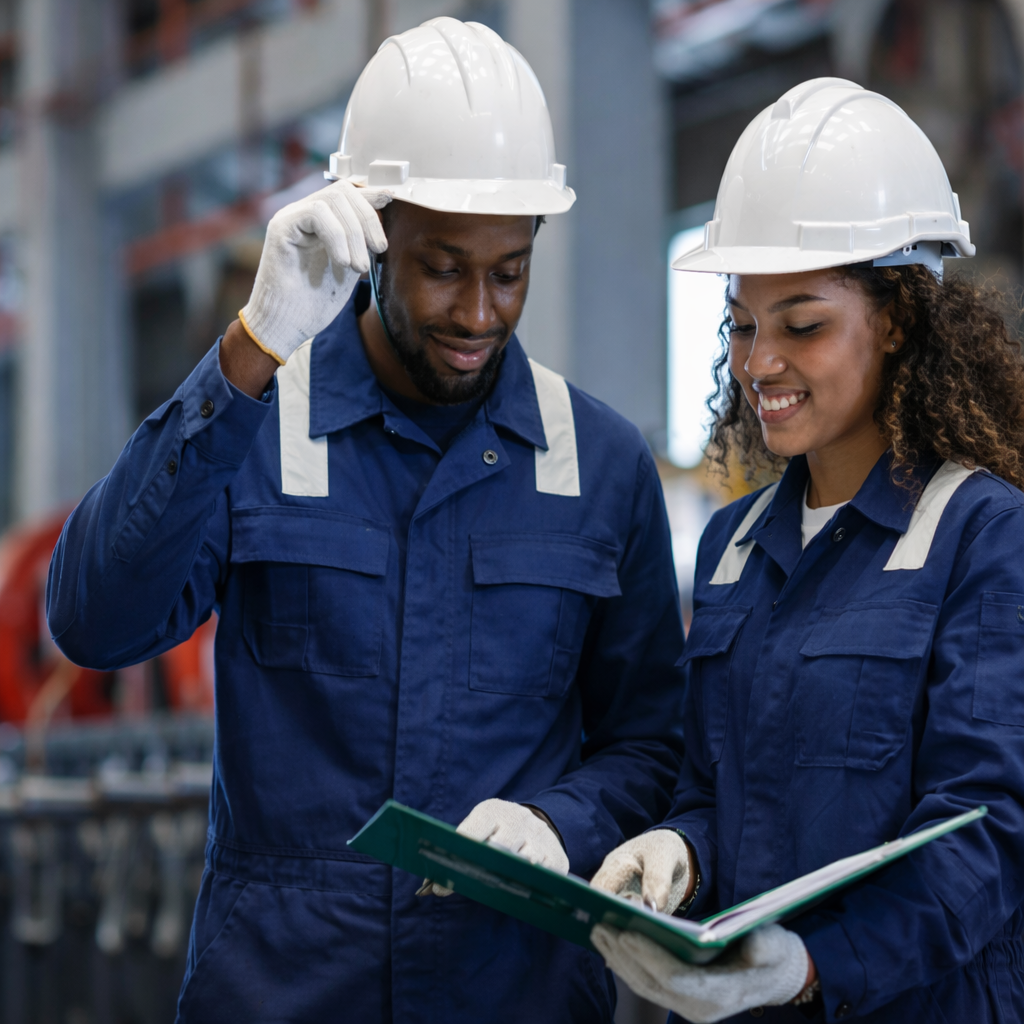 LR-Workers reviewing the clipboard together
